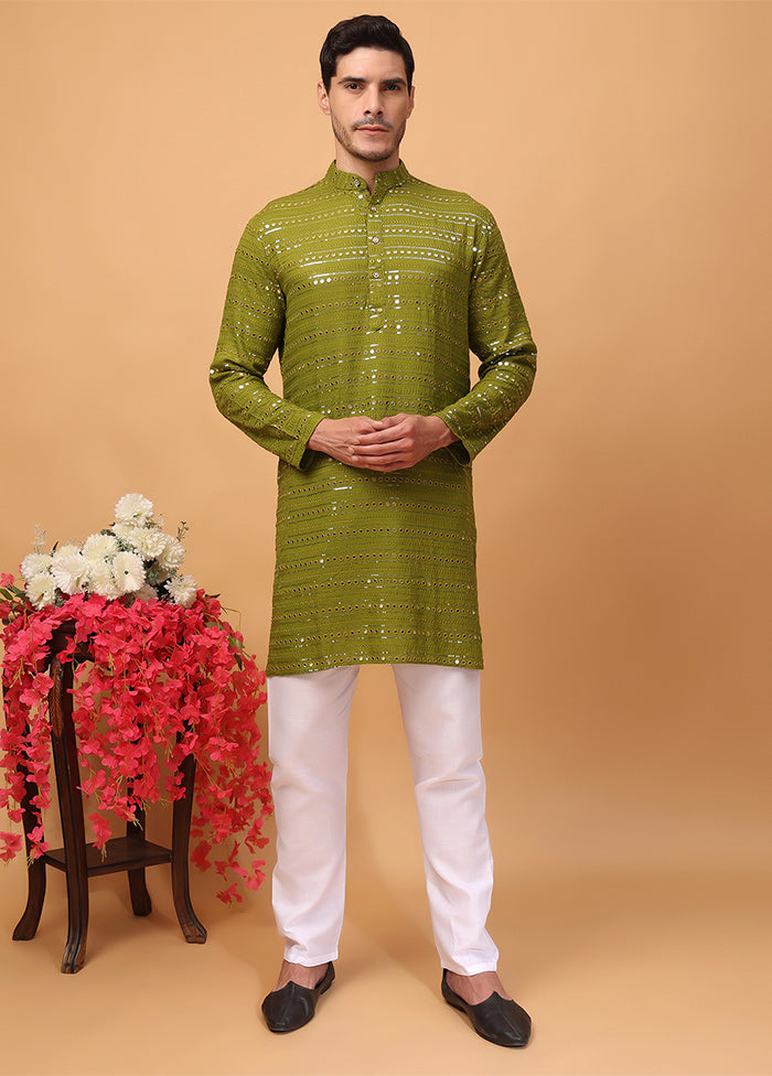 2 Pc Green Viscose Kurta Pajama Set Discount Latest