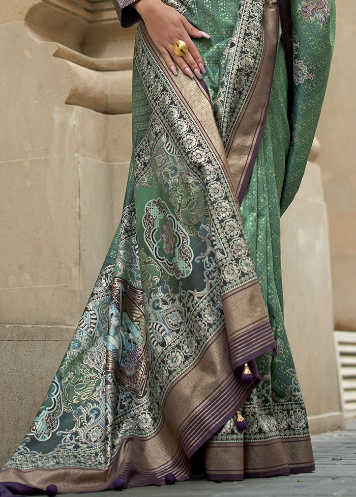 Green Spun Silk Saree With Blouse Piece 2025 New For Sale