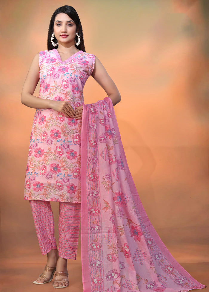 3 Pc Pink Readymade Cotton Long Kurti Set Outlet Free Shipping Authentic