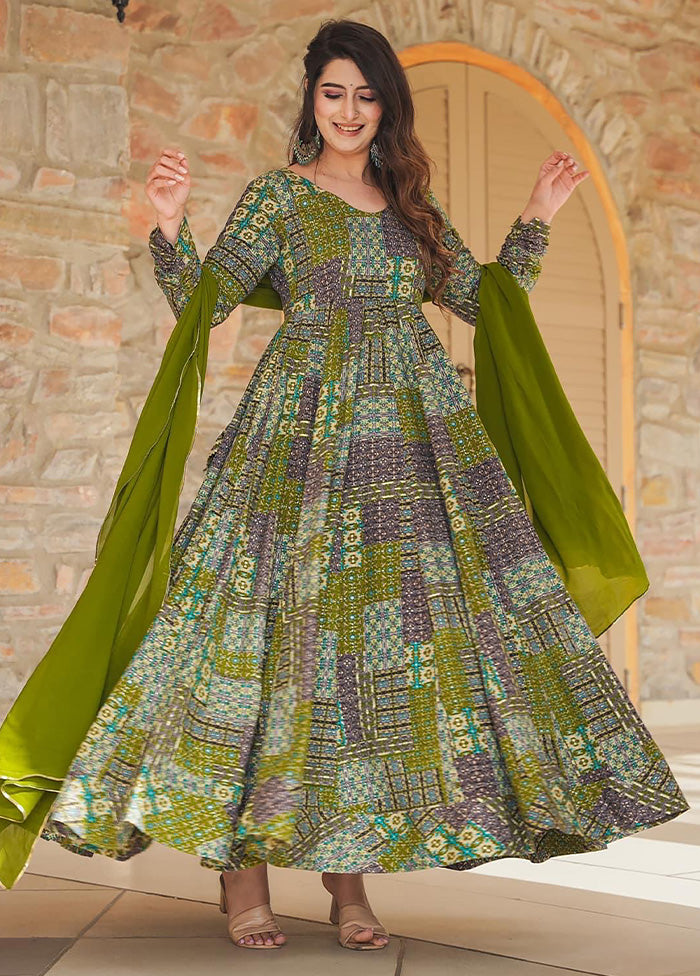 Green Readymade Rayon Dupatta Indian Dress Cheap Sale Professional