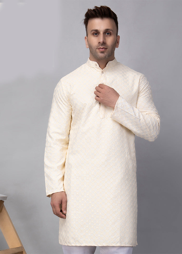 Off White Viscose Embroidered Knee Length Kurta Sale Wide Range Of