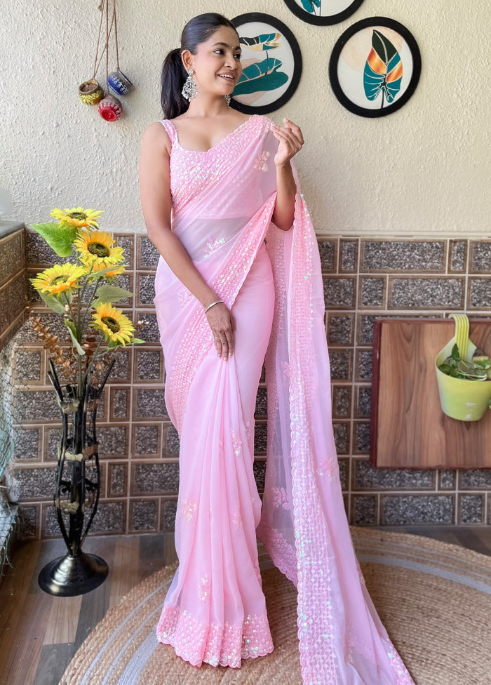 Pink Georgette Saree With Blouse Piece Buy Cheap Pay With Visa