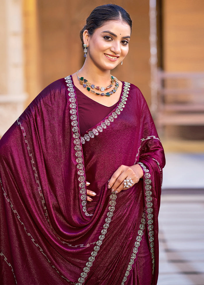 Maroon Chiffon Silk Saree With Blouse Piece Free Shipping New Styles