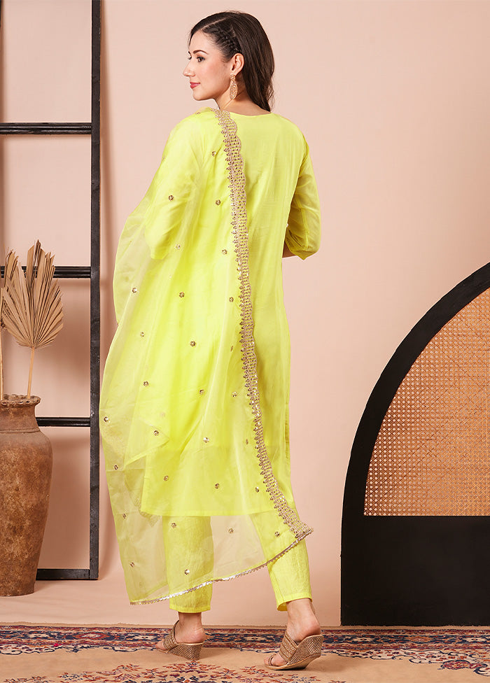 3 Pc Yellow Readymade Viscose Dupatta Suit Set Big Discount Online