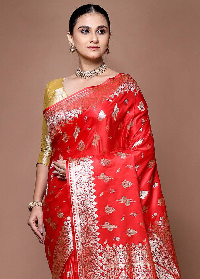 Red Banarasi Silk Saree With Blouse Piece Best Place Sale Online