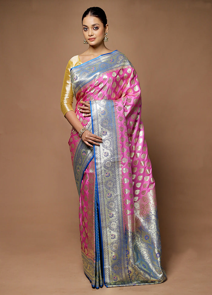 Pink Banarasi Silk Saree With Blouse Piece Countdown Package Cheap Online