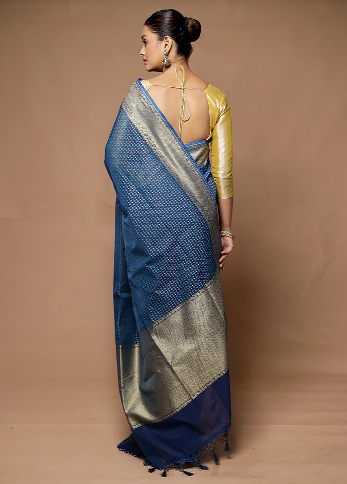 Blue Kora Silk Saree With Blouse Piece Outlet Best Pices