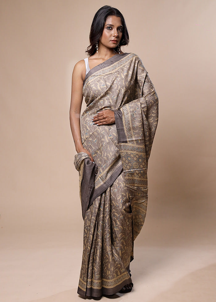 Grey Handloom Tussar Pure Silk Saree With Blouse Piece Tumblr Cheap Online