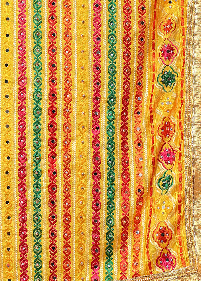 Yellow Chinon Phulkari Work Dupatta Sale Recommend