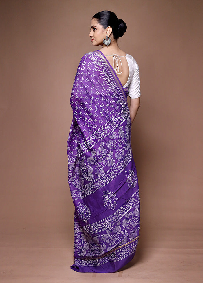 Purple Chanderi Cotton Saree With Blouse Piece How Much