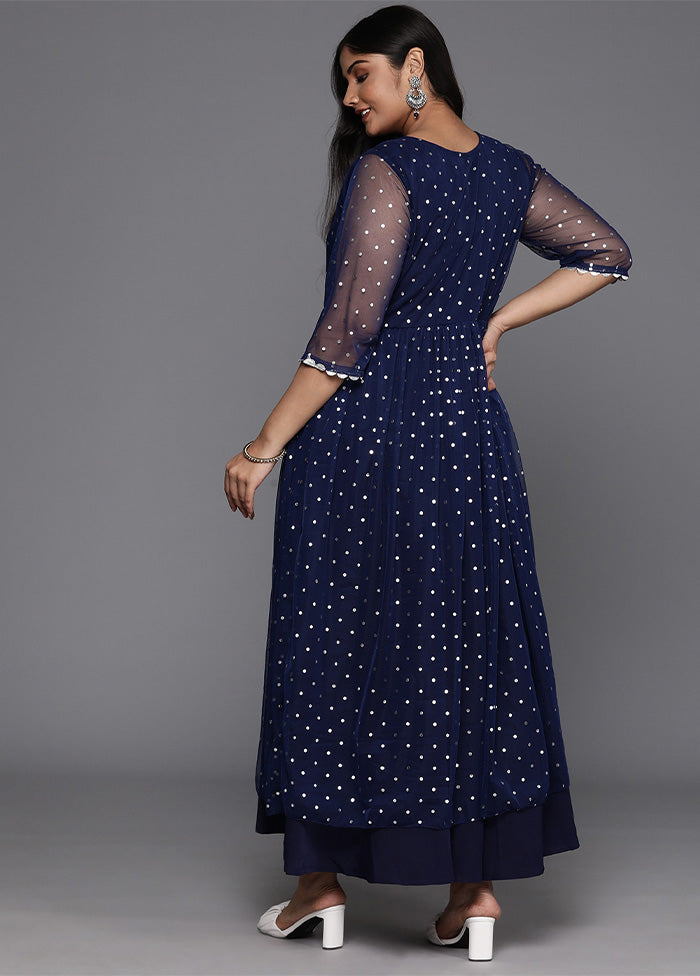 Navy Blue Readymade Net Indian Dress From China