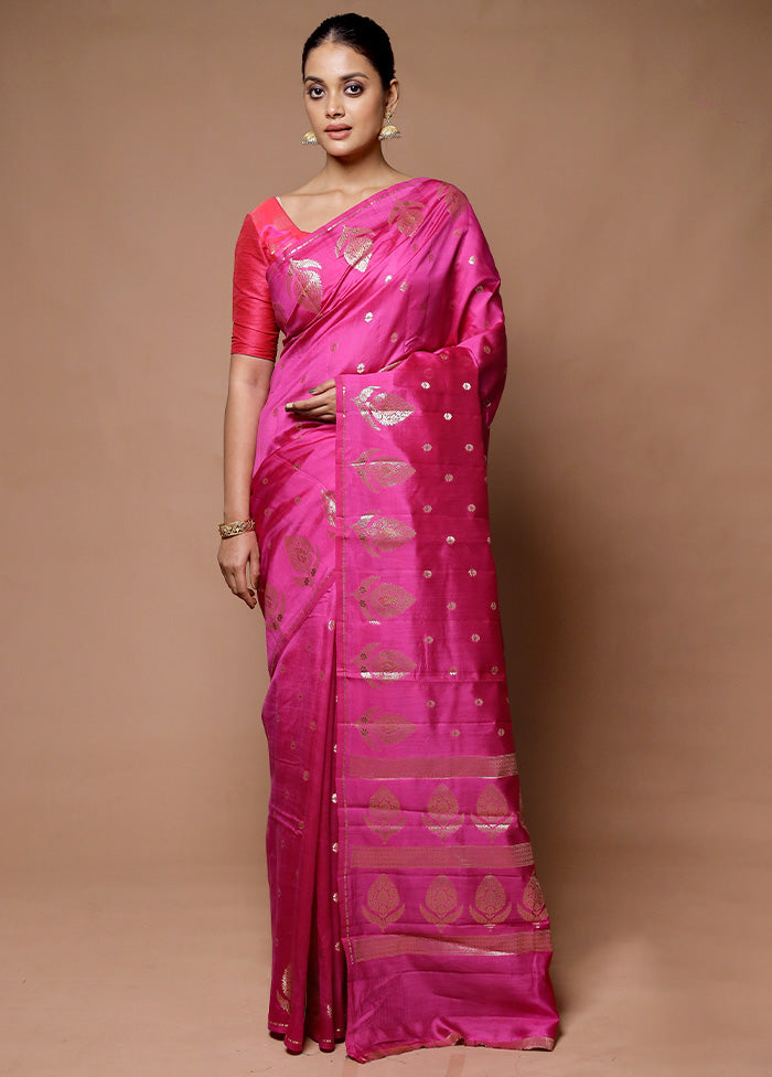 Pink Handloom Dupion Pure Silk Saree With Blouse Piece Buy Cheap 100% Original