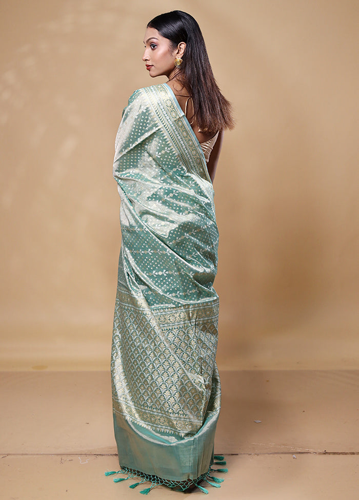 Green Tissue Silk Saree With Blouse Piece Best Place To Buy