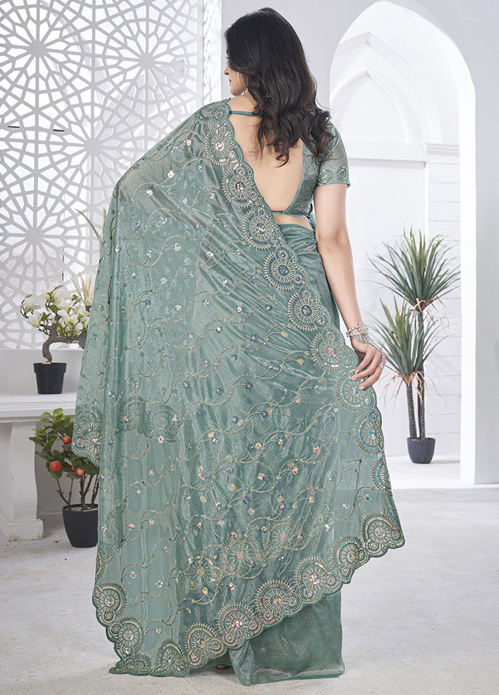 Grey Net Net Saree With Blouse Piece Sale Affordable