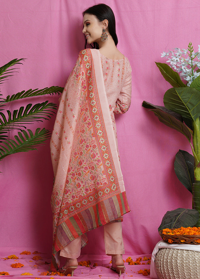 3 Pc Peach Unstitched Silk Suit Set Clearance In China