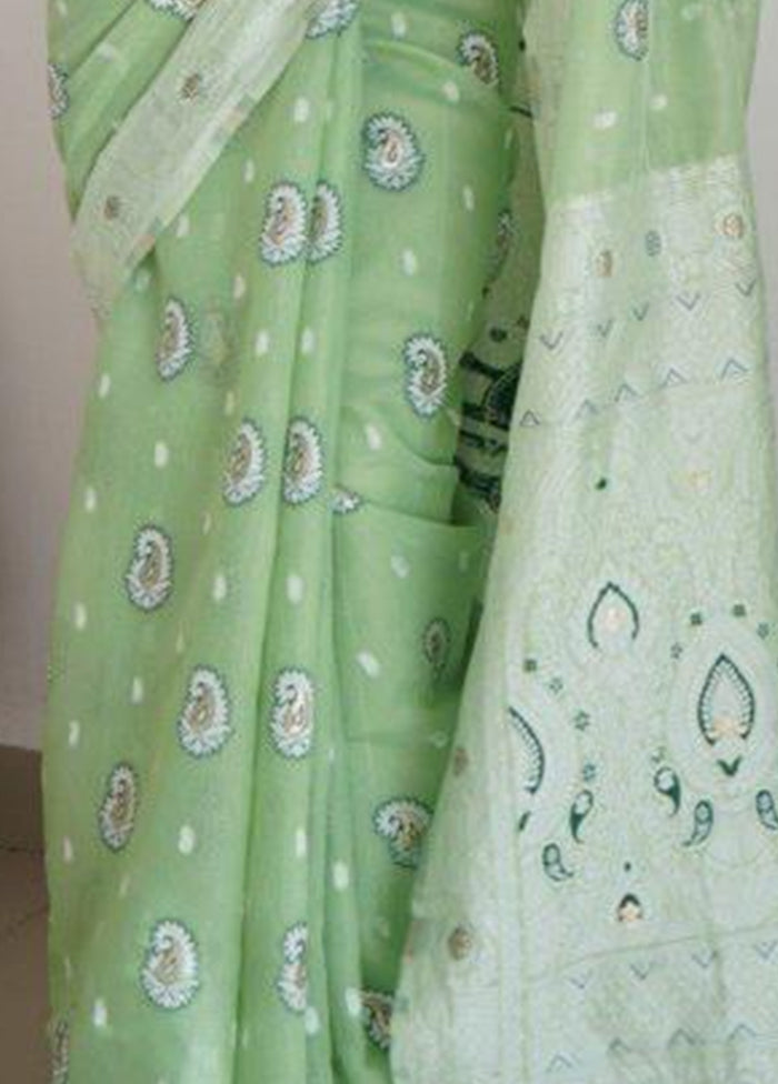 Pista Green Cotton Saree With Blouse Piece Wholesale Pice Cheap Pice