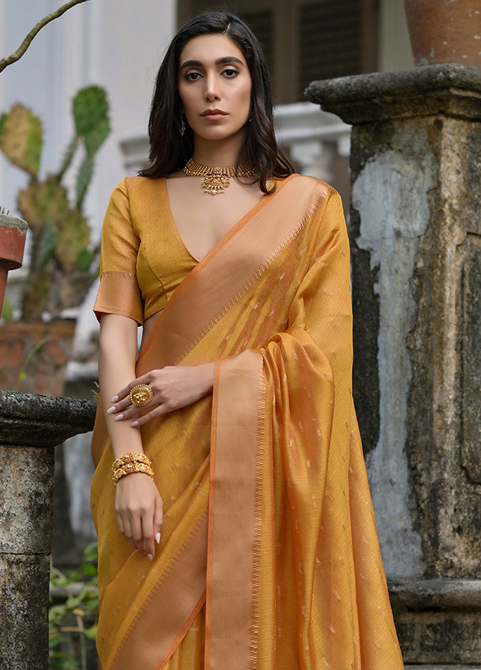 Yellow Tussar Silk Saree With Blouse Piece Looking For For Sale