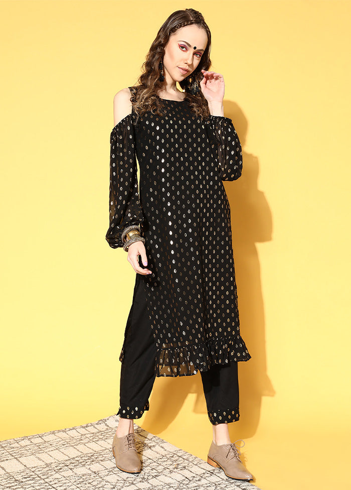 2 Pc Black Readymade Georgette Kurti Set Pictures Cheap Pice