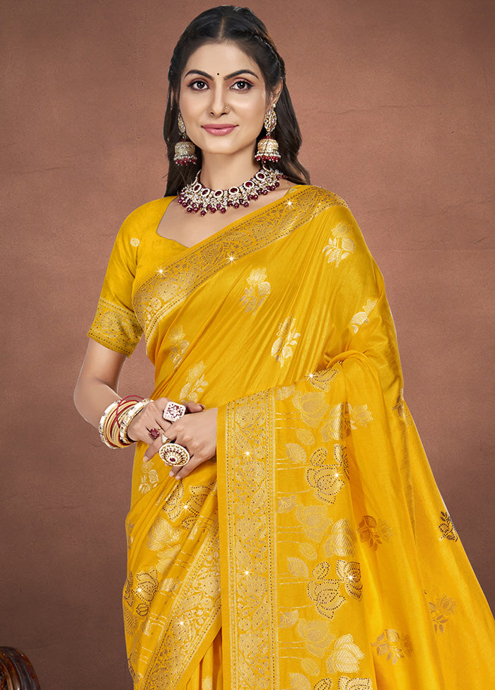 Yellow Spun Silk Saree With Blouse Piece Clearance Sast