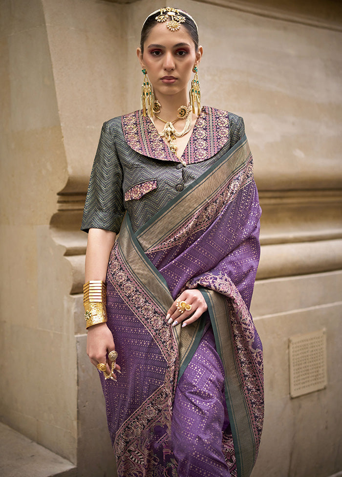 Purple Spun Silk Saree With Blouse Piece Free Shipping High Quality