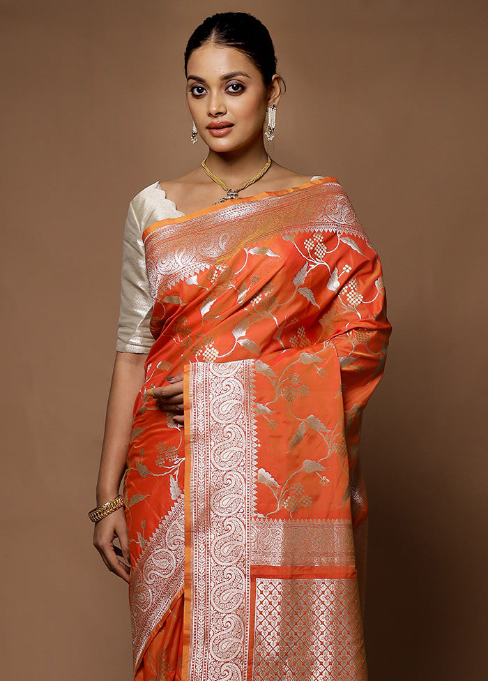 Orange Uppada Silk Saree With Blouse Piece Outlet View