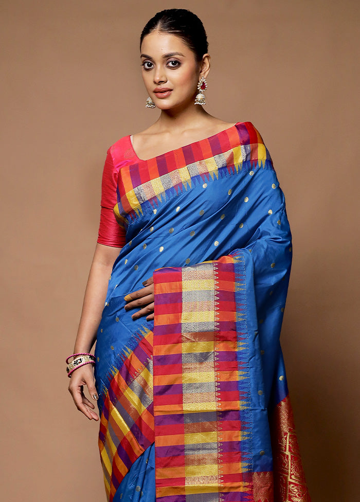 Blue Kanjivaram Silk Saree With Blouse Piece Buy Cheap Recommend