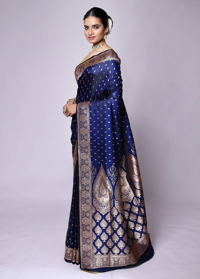 Blue Banarasi Silk Saree With Blouse Piece From China