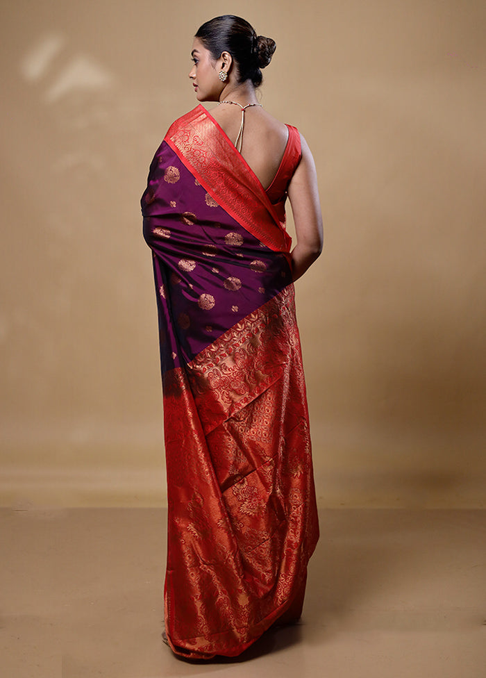 Purple Kanjivaram Silk Saree With Blouse Piece Pices For Sale