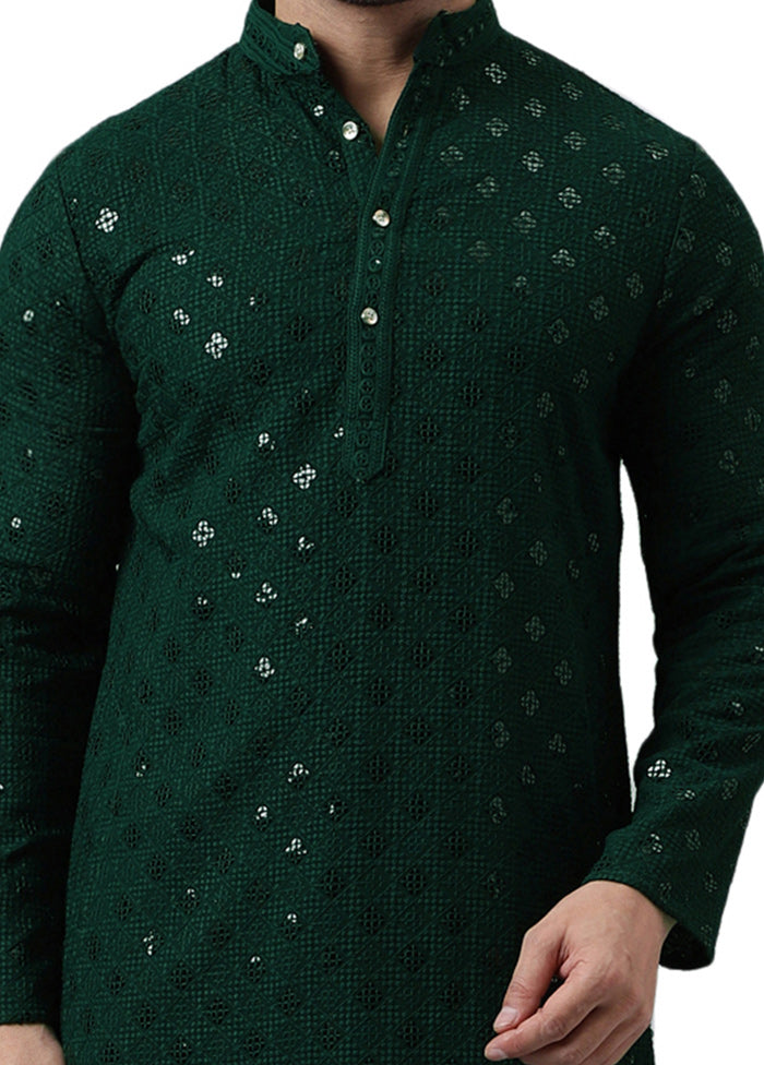 Green Silk Embroidered Kurta Cheap Best Place