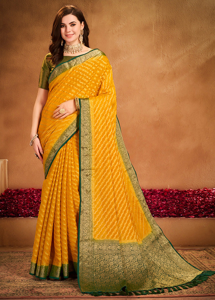 Yellow Georgette Saree With Blouse Piece Outlet 2025 Unisex