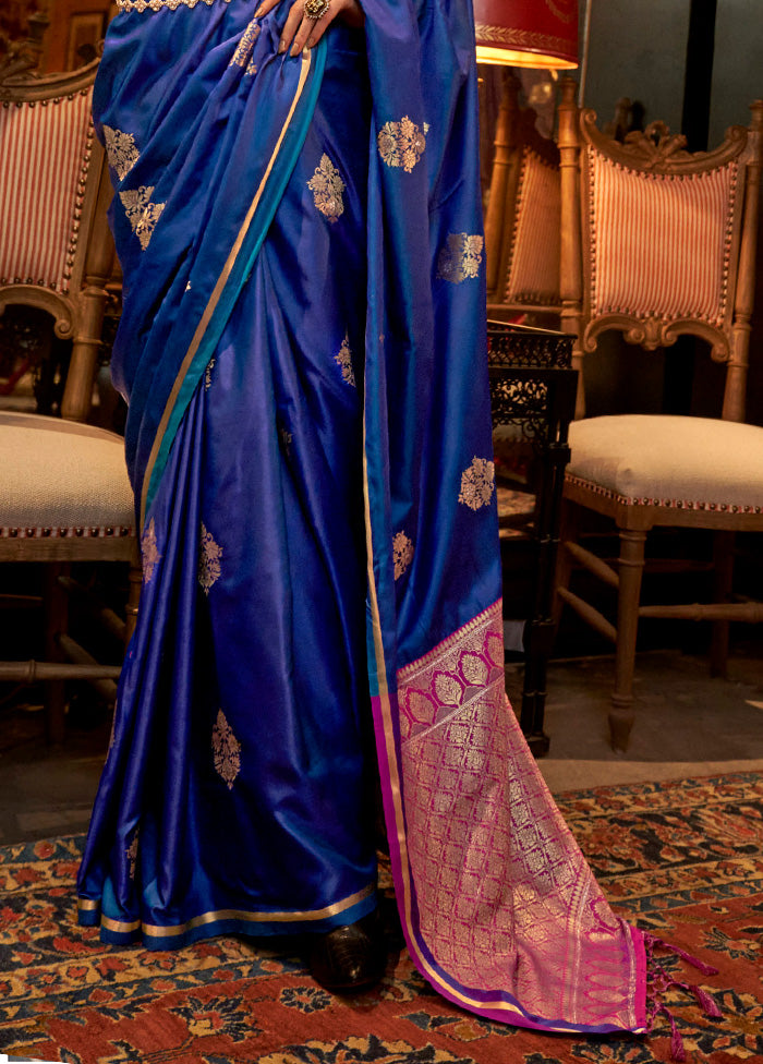 Royal Blue Satin Silk Saree With Blouse Piece Find Great Online