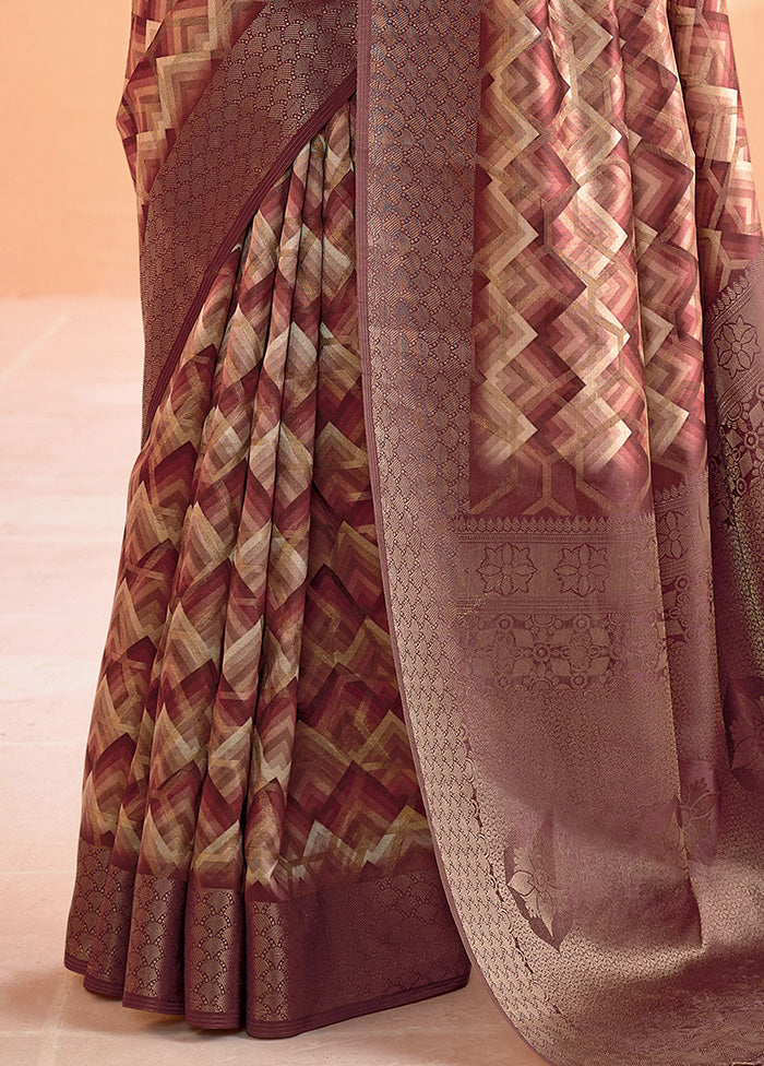 Brown Organza Saree With Blouse Piece For Nice Online