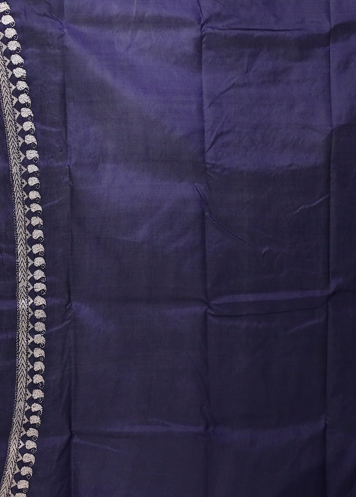 Blue Handloom Kantha Stitch Pure Silk Saree With Blouse Piece For Sale Free Shipping