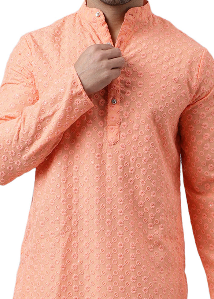 Peach Silk Embroidered Kurta Pices Cheap Online