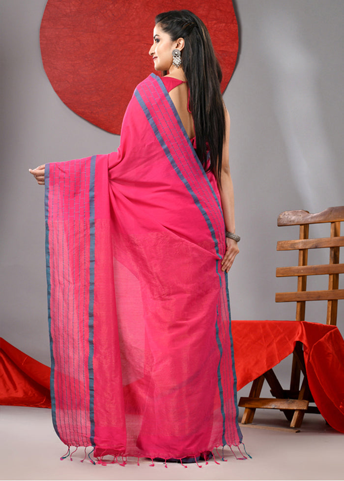 Pink Cotton Saree With Blouse Piece Best Sale Cheap Online