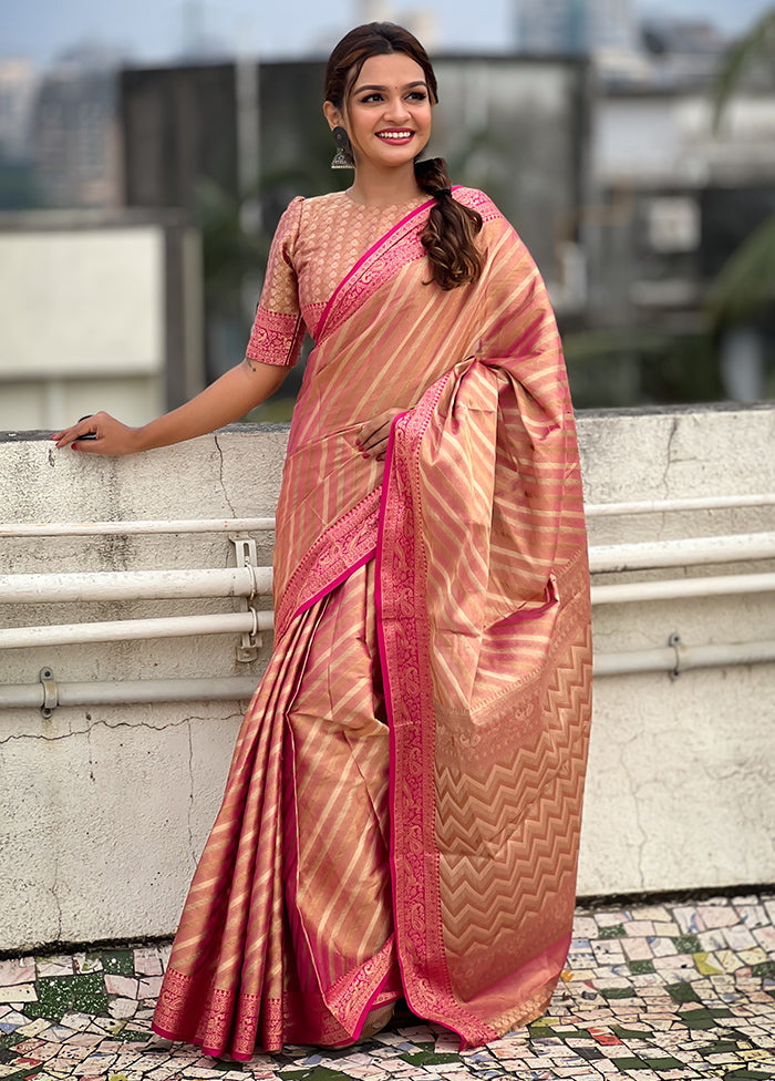 Pink Spun Silk Saree With Blouse Piece Discount Professional