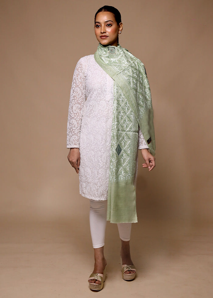 Green Butta Work With Zari Woven Border Shawl Shop Offer