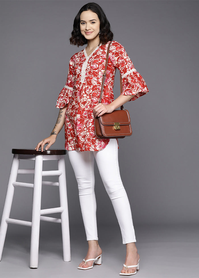 Red Readymade Cotton Tunic Official Site Sale Online