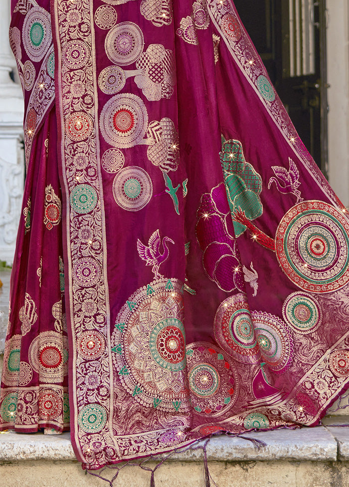 Wine Spun Silk Saree With Blouse Piece Discount Best Sale