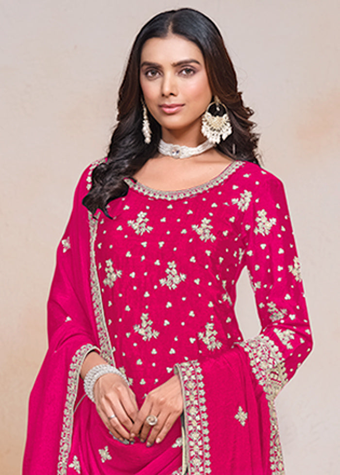 3 Pc Pink Semi Stitched Silk Suit Set Sale Genuine