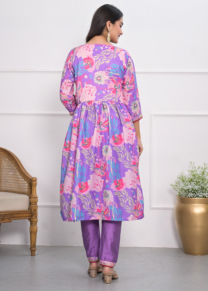 3 Pc Purple Readymade Silk Suit Set Online Online Cheap Pice