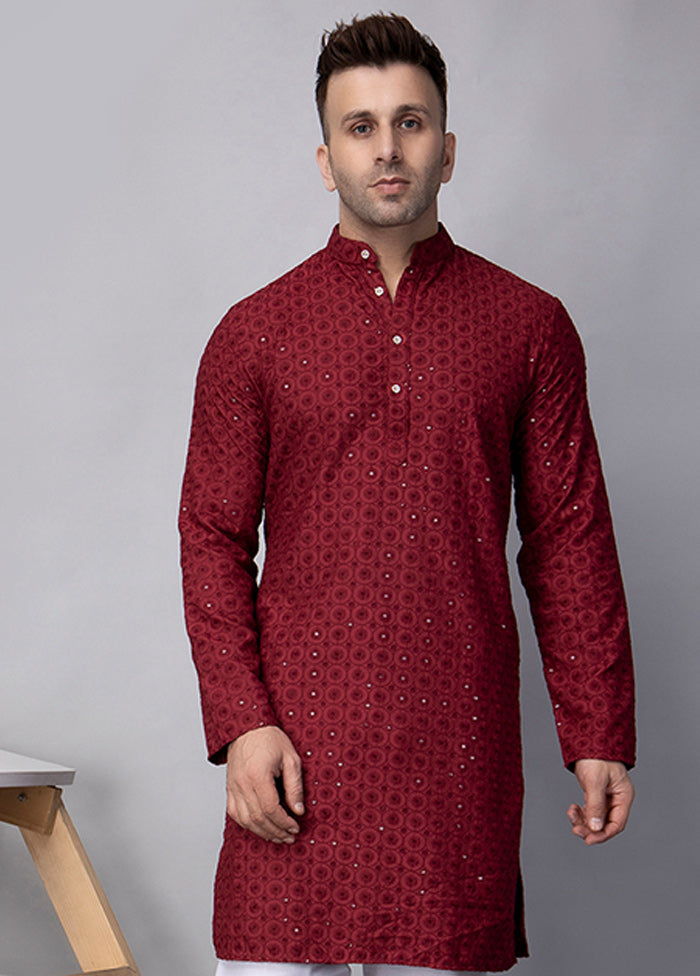 2 Pc Maroon Viscose Kurta Pajama Set Free Shipping Cheap