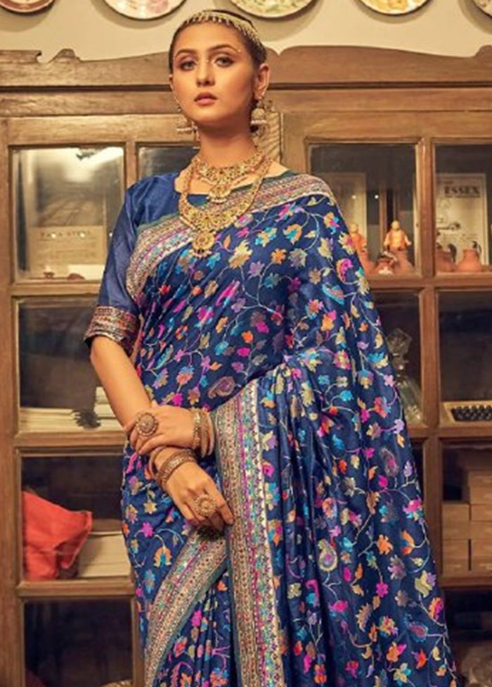 Blue Banarasi Silk Saree With Blouse Piece Affordable Online