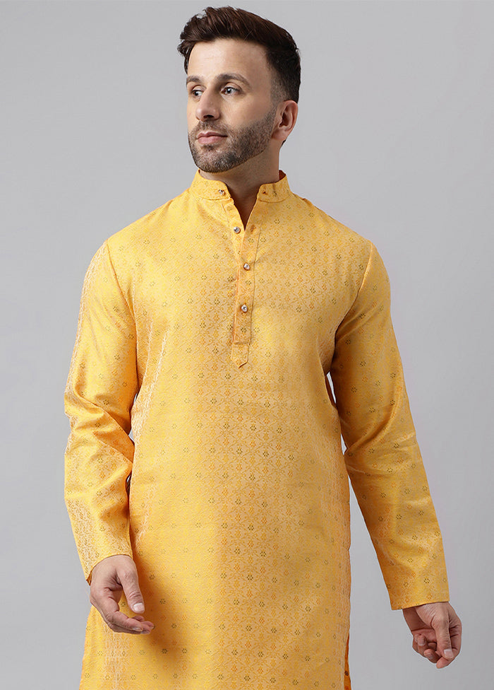 Yellow Viscose Jacquard Long Kurta Footlocker Pictures Online