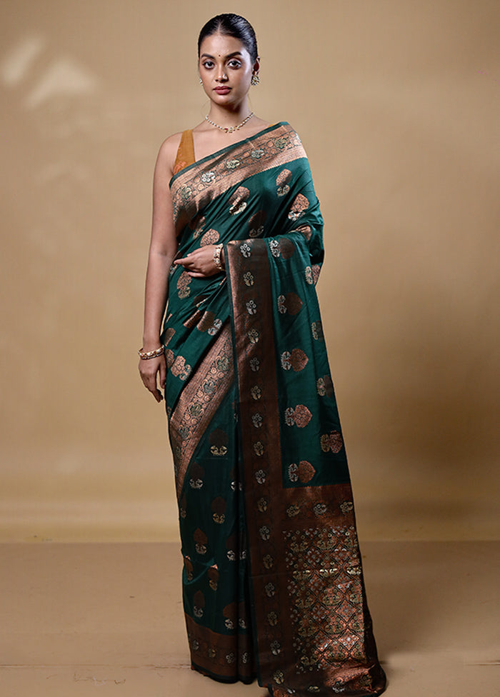 Green Dupion Silk Saree With Blouse Piece Cost Online