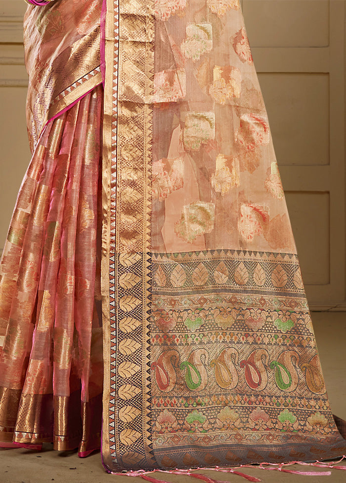 Peach Organza Saree With Blouse Piece Outlet Footlocker Finishline