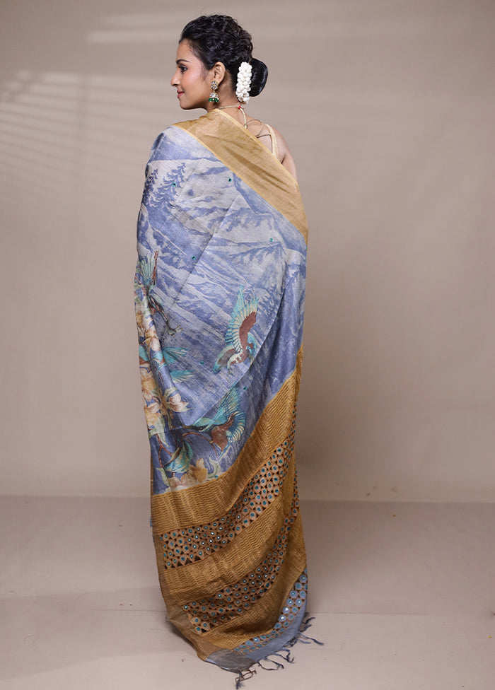 Purple Tussar Silk Saree With Blouse Piece For Sale Online