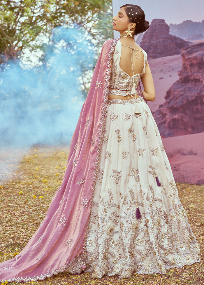 3 Pc Cream Viscose Semi Stitched Lehenga Set Footlocker Online