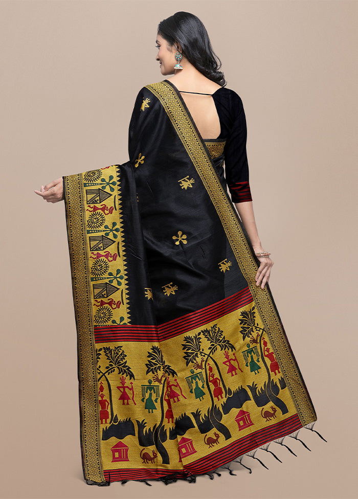 Black Spun Silk Saree With Blouse Piece Lowest Pice