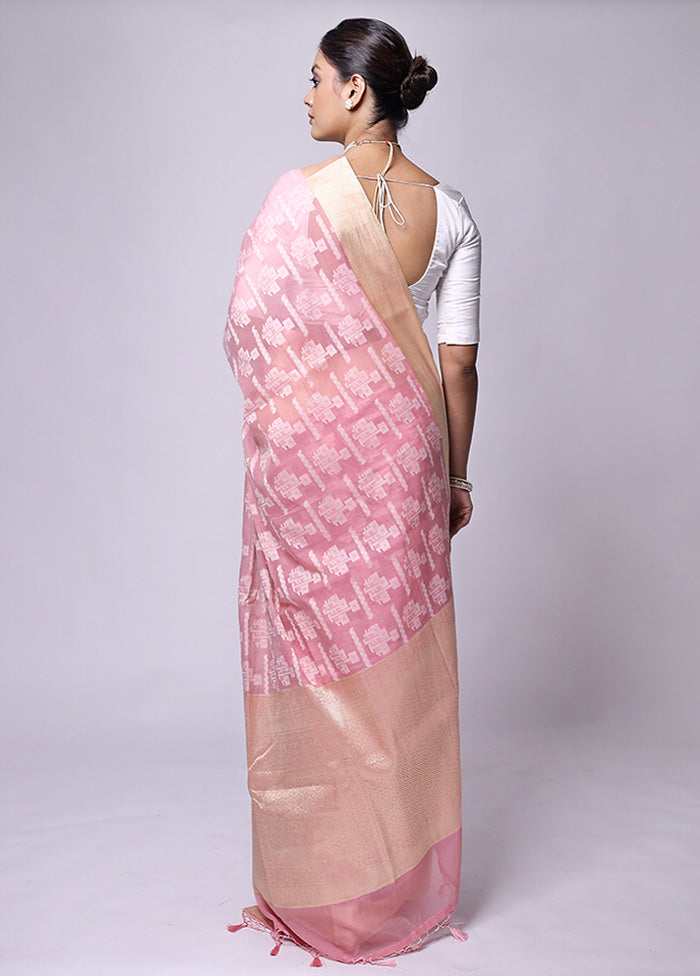 Pink Kora Silk Saree With Blouse Piece For Sale